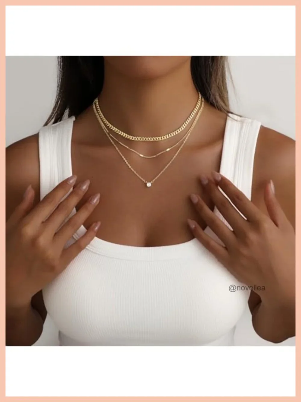 3-Piece Gold Plated Layered Necklace Set with CZ Pendant, Dainty Stackable